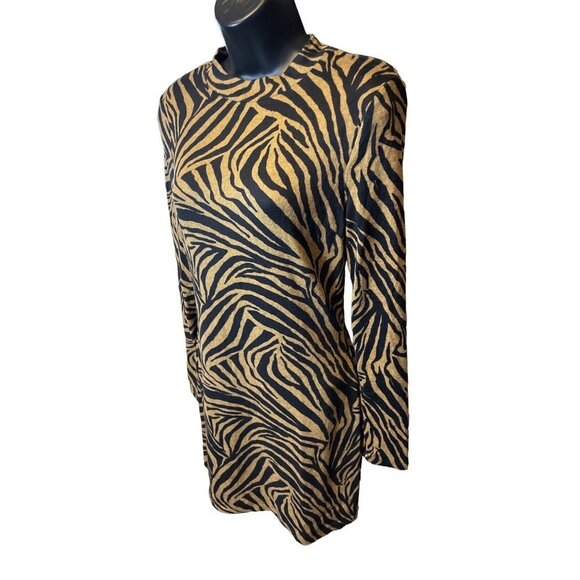 Speechless Animal Print Brown Black Long Sleeved Mock Neck Short Dress Sz XS - Picture 3 of 10